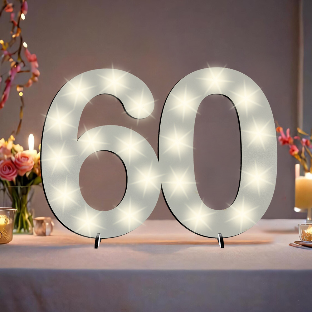 XXL Zahl weiß zum 60. Geburtstag, mit 20 LEDs, 39cm x 29cm von Happygoods GmbH