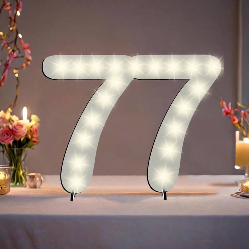 XXL Zahl weiß zum 77. Geburtstag, mit 20 LEDs, 39cm x 29cm von Happygoods GmbH