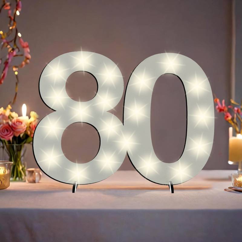 XXL Zahl weiß zum 80. Geburtstag, mit 20 LEDs, 39cm x 29cm von Happygoods GmbH