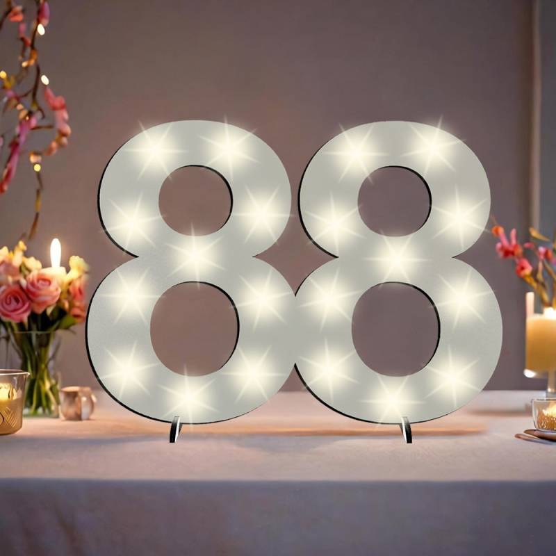 XXL Zahl weiß zum 88. Geburtstag, mit 20 LEDs, 39cm x 29cm von Happygoods GmbH