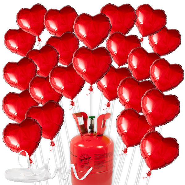 Love Ballongas-Set mit 25 Herzballons + Helium und Ballonschnüre von Geburtstagsfee