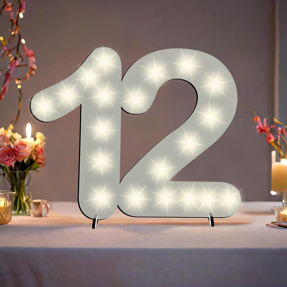 XXL Zahl weiß zum 12. Geburtstag, mit 20 LEDs, ca. 40cm x 30cm von Happygoods GmbH