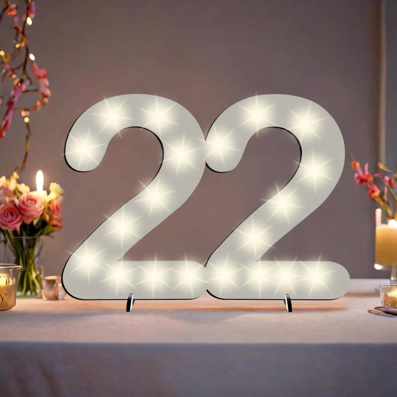 XXL Zahl weiß zum 22. Geburtstag, mit 40 LEDs, ca. 70cm x 50cm von Happygoods GmbH