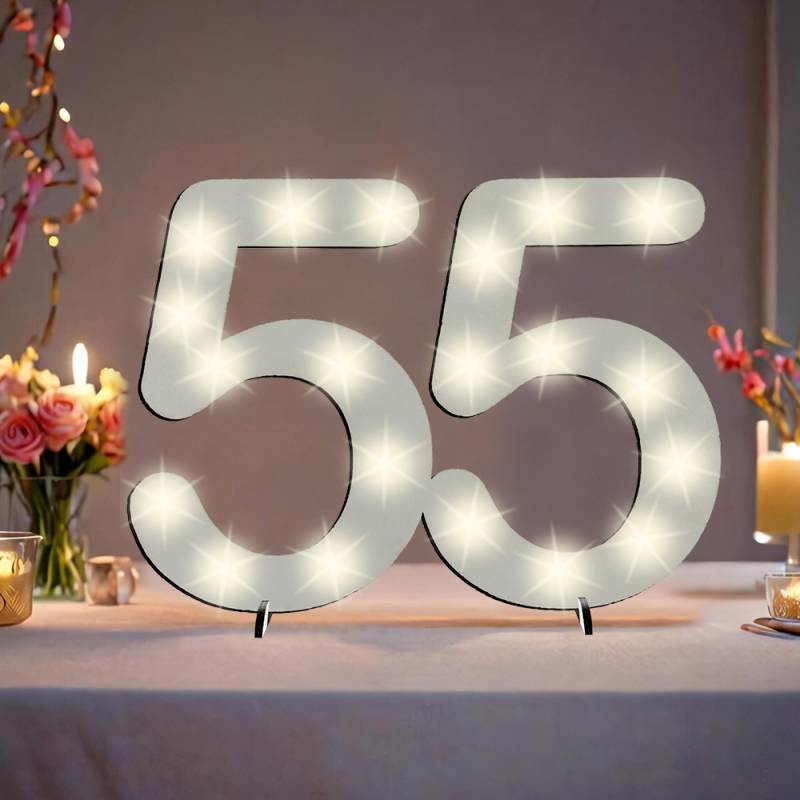 XXL Zahl weiß zum 55. Geburtstag, mit 40 LEDs, ca. 70cm x 50cm von Happygoods GmbH