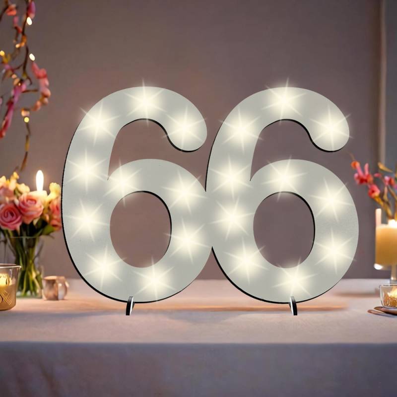 XXL Zahl weiß zum 66. Geburtstag, mit 40 LEDs, ca. 70cm x 50cm von Happygoods GmbH