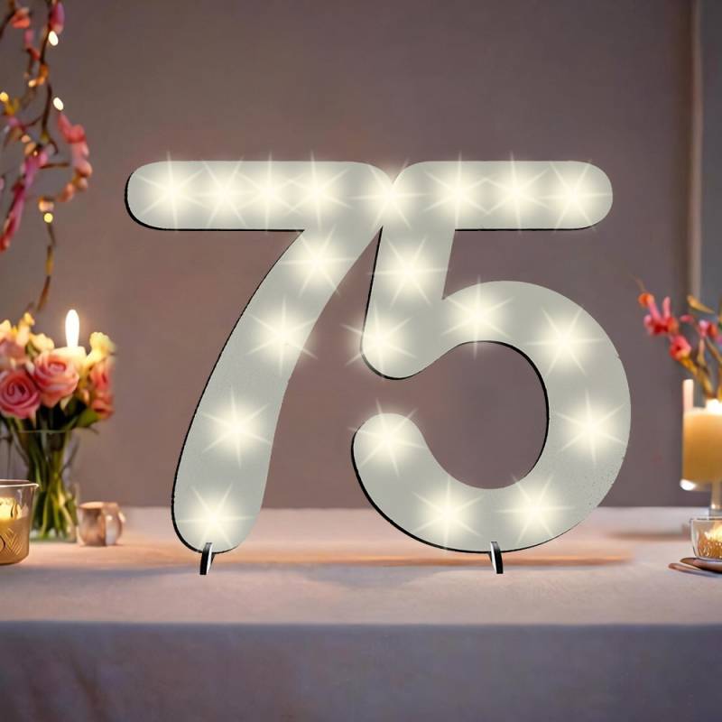 XXL Zahl weiß zum 75. Geburtstag, mit 40 LEDs, ca. 70cm x 50cm von Happygoods GmbH