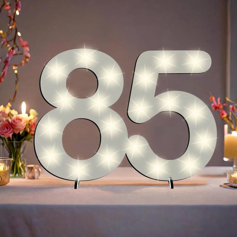 XXL Zahl weiß zum 85. Geburtstag, mit 40 LEDs, ca. 70cm x 50cm von Happygoods GmbH