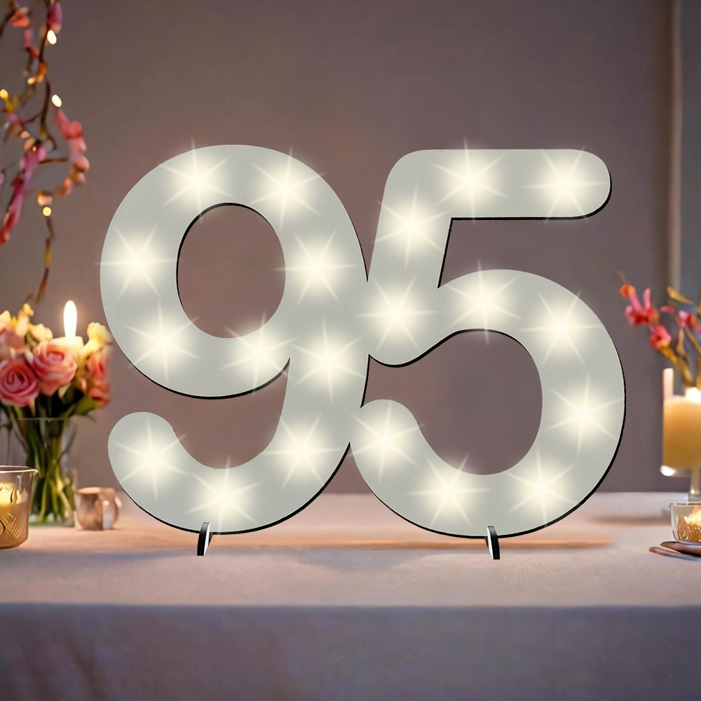 XXL Zahl weiß zum 95. Geburtstag, mit 40 LEDs, ca. 70cm x 50cm von Happygoods GmbH