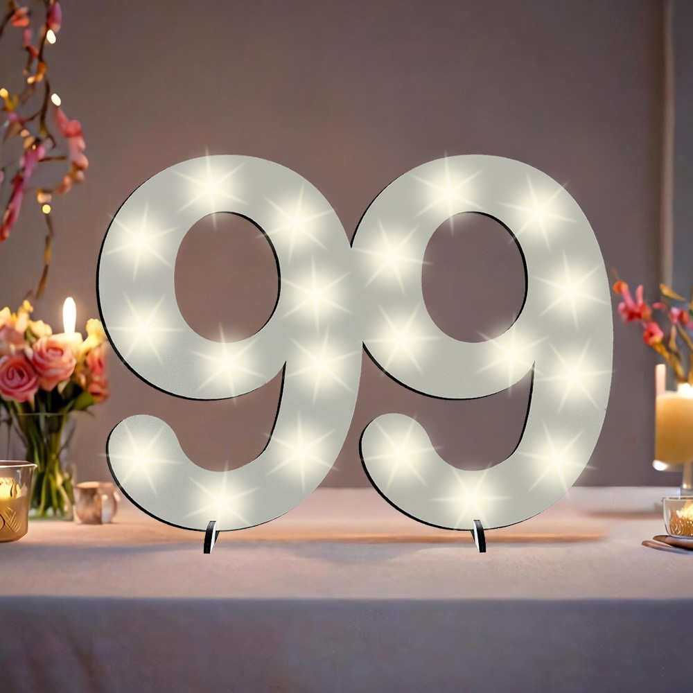 XXL Zahl weiß zum 99. Geburtstag, mit 40 LEDs, ca. 70cm x 50cm von Happygoods GmbH