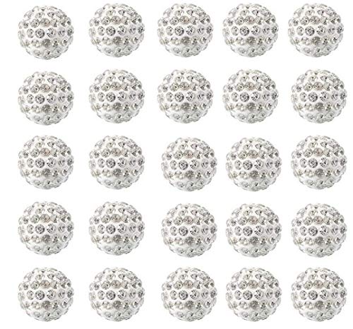 50 Stück 10 mm Kristall-Strassperlen, Pavé-Fassung, Discokugel, Ton, Perlen, Strass, Ohrringherstellung, Perlen, Charm, rund, Abstandhalter, Perlen für Schmuckherstellung (weiß) von Happyupcity