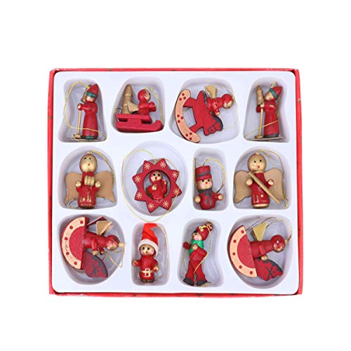 Happyyami 12 stücke Weihnachten holzfiguren Mini Santa schneemann Ornamente hängen weihnachtsbaumschmuck Weihnachtsfeier gefälligkeiten Geschenke (rot) von Happyyami