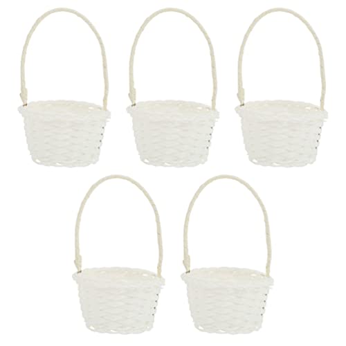 Happyyami 5 STÜCKE Kleiner Wicker Rattan Korb mit Griff Hochzeit Mädchen Korb Handgewebt Runde Lagerkorb Osterkorb Party Decor von Happyyami