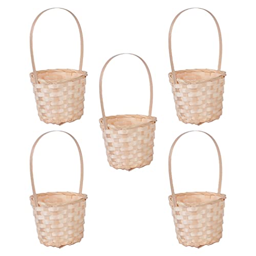 Happyyami 5pcs Rattan Korb Henkel Geschenkkorb Rustikale Blumenvase Landhausstil Hochzeit Party Deko Allzweckkorb Blumen Pflanzen Blumenstrauß 9X17CM von Happyyami