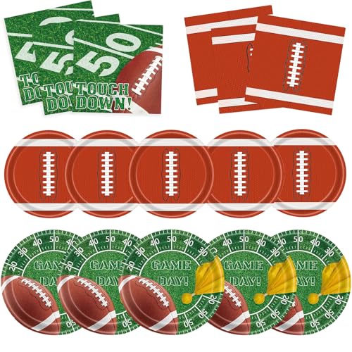 Fußballteller und Servietten Fußball Geburtstag Party Dekorationen Fußball Party Supplies Pappteller Set für Fußball Spiel Tag Heckklappe Party Favors 96pcs von Haptda