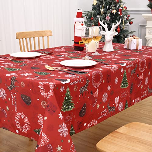 Hapterouse Tischdecke Abwaschbar Tischdecke Weihnachten Rot Tischdecke Fleckabweisend Tischdecke Weihnachtshirsch Muster Dekorationen für Weihnachtsfeier Winter Heimdekoration,132x200cm/52x79Zoll von Hapterouse