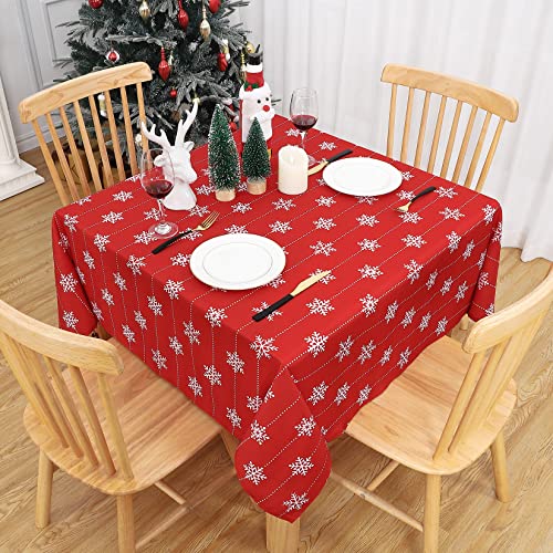 Hapterouse Tischdecke Abwischbar Tischdecke Weihnachten Weihnachtstischdecken Quadratische Wasserfeste Tischdecke für Weihnachtsfeiern Urlaub Winter Heimdekoration,138x138cm von Hapterouse