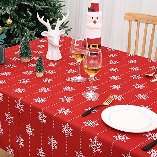 Hapterouse Tischdecke Weihnachten Abwaschbar Tischdecke Weihnachtstischdecken Rot Tischdecke Dekorationen Tischdecke Wasserabweisende Tischdecke für Weihnachtsfeier Winter Heimdekoration,138x200cm von Hapterouse