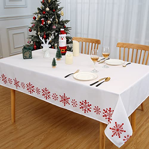 Hapterouse Tischdecke Weihnachten Abwaschbare Tischdecken Wasserabweisend Tischtuch Weiß Rechteckig Knitterfrei Tischwäsche mit Schneeflocken Weinachtsdekorationen für Küche Esszimmer 137x200cm von Hapterouse