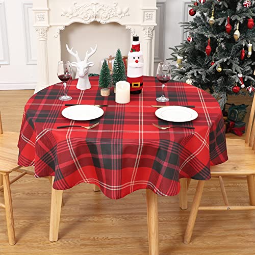 Hapterouse Weihnachten Tischdecke Gingham Wasserabweisend Abwaschbare Tischdecke Fleckschutz Tischtuch für Küche Esszimmer Tischdecke Weihnachtendeko Tischwäsche Christmas,Rund 152cm,Rot von Hapterouse