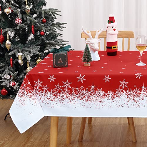 Hapterouse Weihnachten Tischdecke Rot Abwischbar Tischtuch für Christmas Tischdekoration Weihnachten Tischwäsche für Küche Wasserabweisende Tischdecke Schneeflocke Staubdicht Tafeldecke,137x229cm von Hapterouse