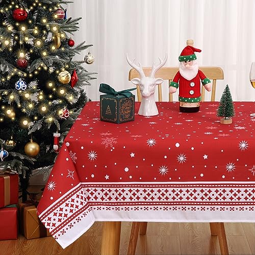 Hapterouse Weihnachten Tischdecke Wasserabweisend Abwaschbare Tischdecke Fleckschutz Tischtuch für Küche Esszimmer Tischdecke Weihnachtendeko Tischwäsche Christmas,Eckig 137x137cm,Rot von Hapterouse