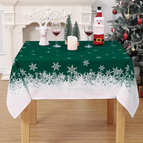 Hapterouse Weihnachten Tischdecke Wasserabweisend Abwaschbare Tischdecke Schneeflocke Fleckschutz Tischtuch für Küche Esszimmer Tischdecke Weihnachtendeko Tischwäsche Christmas,Eckig 137x137cm,Grün von Hapterouse