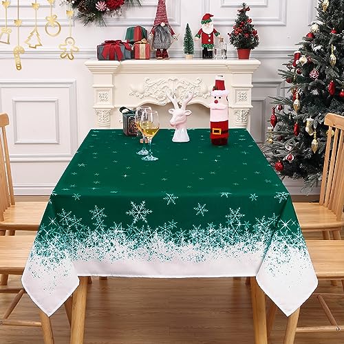 Hapterouse Weihnachten Tischdecke mit Schneeflocke Druck Polyester Tischdecke für Weihnachten Dekoration Abwaschbar Tischtuch Pflegeleicht Knitterfrei Tischdecke, Grün,Rechteckig 137x274cm von Hapterouse