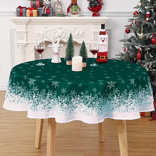 Rund Tischdecke Weihnachten Dekoration für Esszimmer Schneeflocke Tischtuch Wasserabweisend Tischwäsche abwischbar Tischdecke abwaschbare Tischedeke für Küche,Grün Rund,152cm von Hapterouse