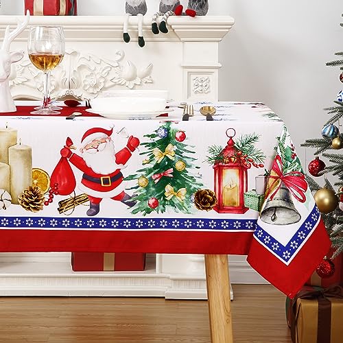 Weihnachtstischdecke, abwischbare Tischdecke für Küchendekoration, Tischdecke mit Schneeflocke, wasserdichte Tischdecke für Esszimmer, Weihnachtstischdecke, rechteckig, 137 x 178 cm, Rot von Hapterouse