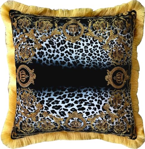 Harald Glööckler Luxus Kissen Pompöös by Casa Padrino Kronen/Leopard/Gold - Feinster Samtstoff - Glööckler Deko Kissen mit Strass Steinen von Harald Glööckler