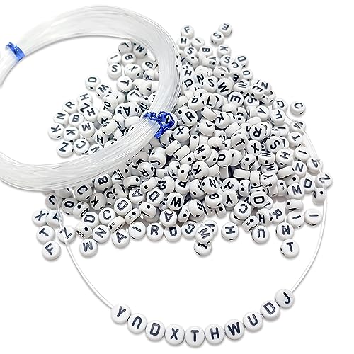 1100 Stück für perlen zum auffädeln, buchstabenperlen, acrylperlen für machen halsketten/anhänger für armbänder Handgemachter DIY-Schmuck(geschrieben in Schwarz auf weißem Hintergrund) von Harewu