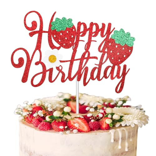 Erdbeere Tortendeko Frucht Cake Topper Glitzer Strawberry Kuchendeko Sommer Obstdekoration für Junge Mädchen Geburtstagsfeier Babydusche von Hariendny