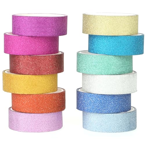 12 Rollen Bunte Glitzer Washi Tape, DIY Papier Tape Dekorative Klebeband 15mm Bastelband für Handwerk, Scrapbooking, Decor von Hariendny