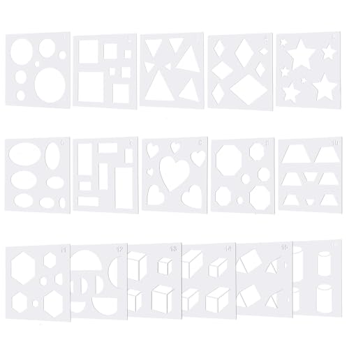 16 Stück Geometrische Formen Schablonen, Geometrische Schablonen, Zeichenschablonen, Malschablonen, 13 x 13 cm Wiederzuverwendend Geometrie Schablonenset von Hariendny