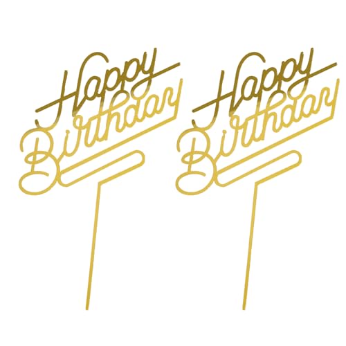 2 Stück Gold Cake Topper Happy Birthday Kuchendeko Gold Acryl Geburtstag Birthday Cake Topper Acryl Kuchendeckel für Mädchen Junge Party Geburtstag von Hariendny