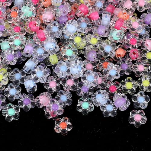 200 Stück Blumenperlen, Acrylperlen, tschechische Glasblumenperlen, gemischte Farben, Perlen, transparente Blumenperlen, große Blumenperlen-Charms für DIY-Bastelarbeiten, Perlenprojekte, Armbänder von Hariendny