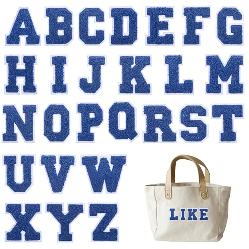 26 Stück A-Z Alphabet Aufnäher Blau Chenille Buchstaben Flicken Buchstaben zum Aufbügeln von Chenille Buchstabenflicken Chenille Gestickte Alphabetaufnäher für Kleidung Hut Jacken von Hariendny