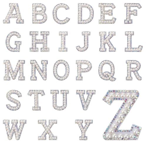 26 Stück Strass Perle Buchstaben Zum Aufbügeln A-Z Weiß Perle Aufnäher Buchstaben Aufnäher Patches zum Aufbügeln für DIY Rucksack Kleidung Schuhe von Hariendny