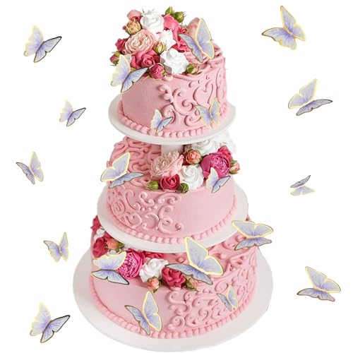 30 Stück Lila Schmetterling Kuchen Dekorationen Schmetterling Cupcake Topper 3D Schmetterling Kuchen Topper Lila Papierschmetterling für Geburtstag Hochzeit Party Baby Shower Kuchen von Hariendny