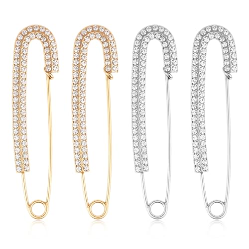 4 Stück Kristall Shawl Clips Strass Brosche Pin Kristall Sicherheitsnadel Brosche Clips Strickjacke Schal Clip Mantel Schmucknadel Anstecknadel Kragen Clip Brosche für Damen Zubehör von Hariendny