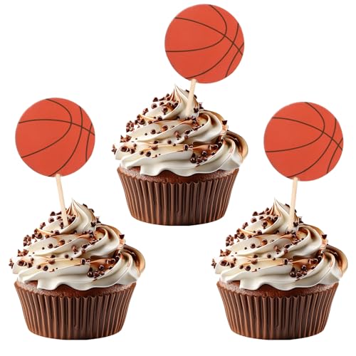 48 Stück Tortendeko Basketball Geburtstag, Basketball Cupcake Topper, Basketball Kuchen Topper, Ball Schuss Cake Topper, Basketball Kuchendekorationen für Basketball Sportspieler, Geburtstagsparty von Hariendny