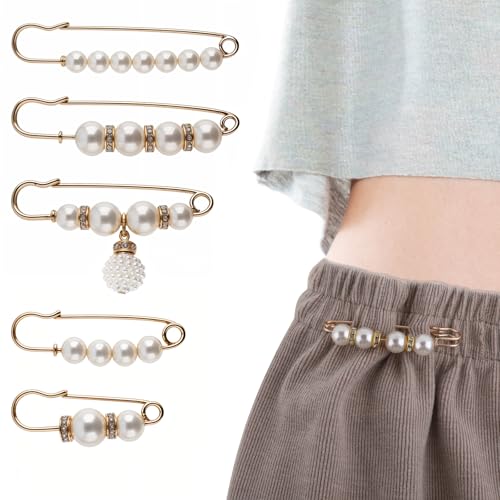 5 Stück Strass Sicherheitsnadeln, Niedliche Perlen Broschennadeln für Damen, Faux Perlen Sicherheitsnadeln Taillenspanner, Sicherheitsnadel Brosche für Jean, Pullover, Schal, Röcke von Hariendny