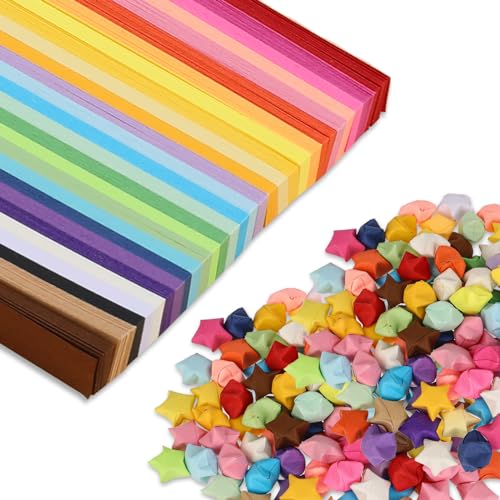 Streifen Origami, 540 Stück Sterne Papierstreifen 27 Farben Rainbow Colors Doppelseitige Handgefertigte Sternenpapier Glücksstern-Origami-Papier für Schule DIY Basteln, Geschenk Schmücken von Hariendny