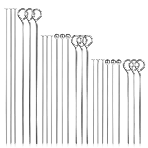 560 Stück Kugelkopf Pins Kugelkopfstifte Edelstahl Eye Pins Gerade Stifte Silberton Ball End Headpins Entdeckungen Open Eye Pin Metall Schmuckstifte für Ohrring Anhänger Schmuckherstellung(8 Styles) von Hariendny