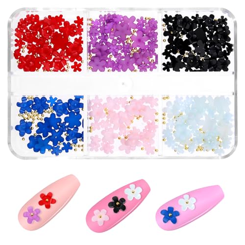 6 Gitter Bunt Acryl 3D Blume Nail Art Charms Micro Gold Perlen Nägel Strasssteine Dekoration für DIY Maniküre Nageldesign von Hariendny