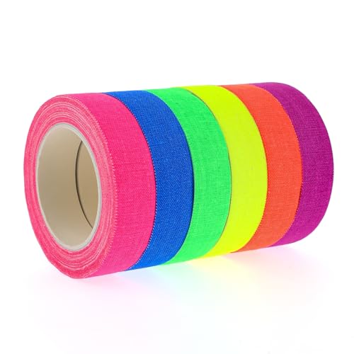 6 Rollen Neon Klebeband UV Schwarzlicht Deko Fluoreszierendes Klebeband Fluoreszierendes Gaffer Selbstklebend Neon Tape für Partydekorationen Leuchtstab Halloween Handwerk (5m x15mm) von Hariendny