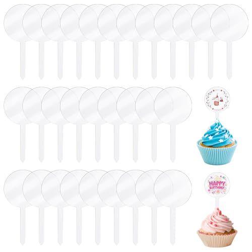 Acryl Kuchen Topper, 30 Stück Cake Topper 5cm Runde Blanko Cupcake Topper Acryl Transparente Kuchendeko für Cupcake, Geburtstagskuchen, Willkommensfest von Hariendny