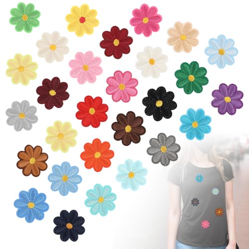 28 Stück Bunt Gänseblümchen Blumen Aufbügel Patches Flicken Aufbügeln Bestickte Aufnäher Patches Klett für Jeans, Jacke, Rucksack, Hut, DIY Dekorative Erwachsene Kinder von Hariendny