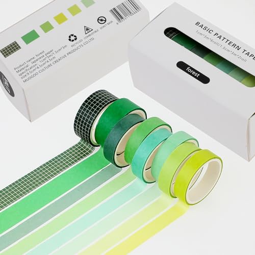 8 Rollen Washi Tape Set Grün 1cm und 1,5cm Dekoratives Washi Klebeband Kariert Masking Tape für Kunsthandwerk DIY Geschenkverpackung Scrapbook von Hariendny