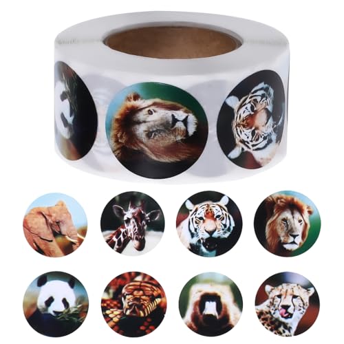 Hariendny 500 Stück Tier Aufkleber Sticker, 2,5 cm Zoo Tier Sticker, Tiere Sticker Set mit 8 Tiere, Rund Selbstklebende Vinyl Stickers für Anreiz Geschenke Lehrer von Hariendny